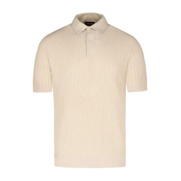 Tricou polo barbati din bumbac - tricotat - cu mansete -  O-Drumi - crem - Crem