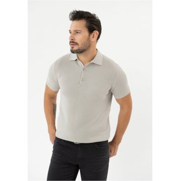 Tricou polo barbati din bumbac - tricotat -  O-Lizar - gri melange - Gri melange