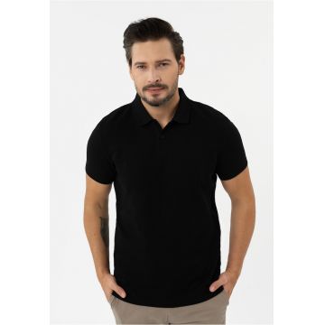 Tricou polo barbati din bumbac - uni - Regular Fit -  O-Damson - negru - XXL