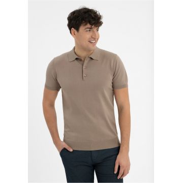 Tricou polo barbati - tricotat - cu mansete -  O-Moro - bej - Bej