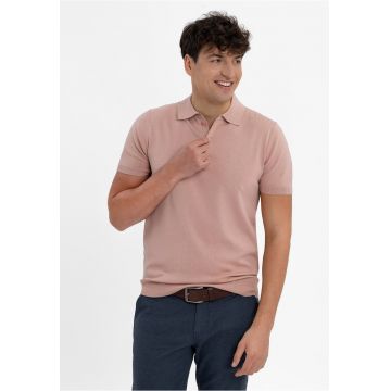 Tricou polo barbati - tricotat - cu mansete -  O-Moro - piersica - Piersica