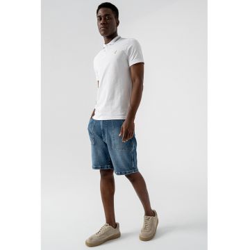 Tricou polo din amestec de bumbac - Gri deschis/Negru stins/Alb optic