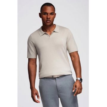 Tricou regular fit cu guler polo - Gri deschis