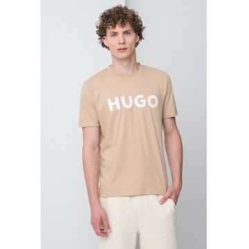 Tricou regular fit cu logo cauciucat Dulivio - Alb/Maro nisip
