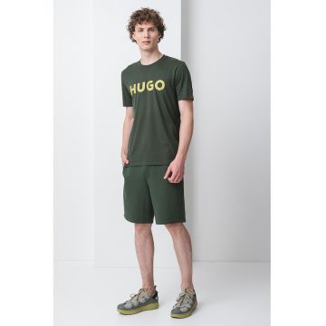 Tricou regular fit cu logo cauciucat Dulivio - Verde inchis/Verde lime