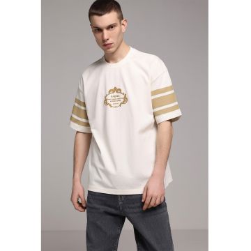 Tricou supradimensionat din bumbac - Alb murdar/Galben mustar