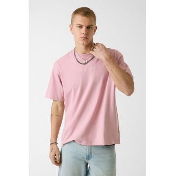 Tricou supradimensionat din bumbac cu broderie logo - Alb murdar/Roz prafuit