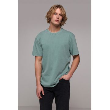 Tricou uni cu decolteu la baza gatului - Verde persan