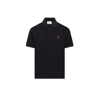 Ami De Coeur Polo T-Shirt Black Logo Red - Negru