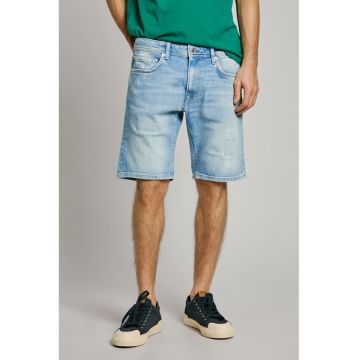 Bermude relaxed fit din denim cu aspect deeteriorat - Albastru pastel