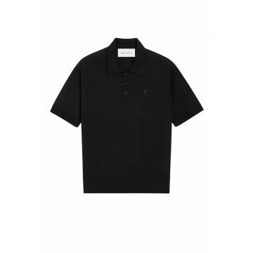 Black Wool Short Sleeves Ami De Coeur Polo - Negru