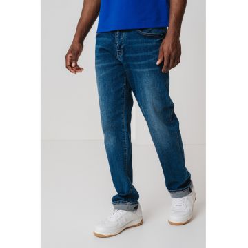 Blugi relaxed fit cu model uni - Albastru melange