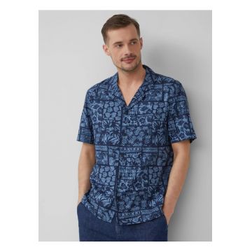 Camasa barbati cu maneca scurta din amestec de viscoza - Regular fit - Albastru inchis