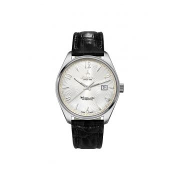 Ceas barbati -  Inox/Piele - Argintiu/Negru