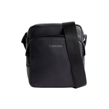 Geanta crossbody de piele ecologica cu buzunar exterior - Negru
