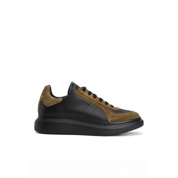 Oversize Black Brown Mens Leather Sneakers - Negru/Maro