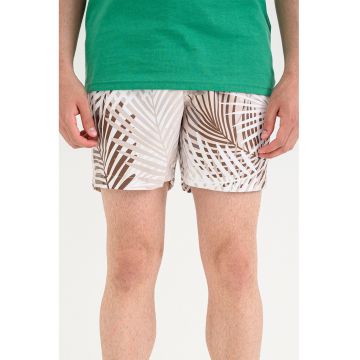 Pantaloni scurti de baie cu snururi si imprimeu - Bej/Maro taupe deschis