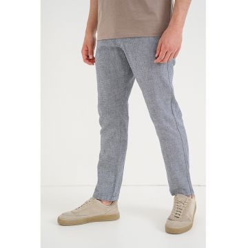 Pantaloni slim-fit din amestec de in - Negru/Gri melange