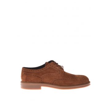 Pantofi Brogue uni de piele intoarsa - Caramel