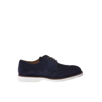 Pantofi de piele intoarsa cu siret - Albastru indigo