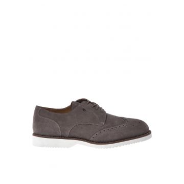 Pantofi de piele intoarsa cu siret - Maro taupe