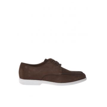 Pantofi Derby de piele nabuc - Maro inchis