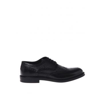 Pantofi din piele cu sireturi - Negru