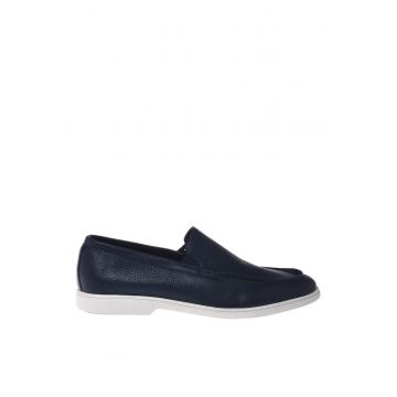 Pantofi loafer de piele cu varf rotund - Bleumarin