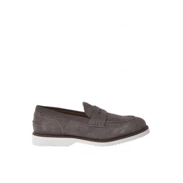 Pantofi loafer de piele intoarsa cu talpa contrastanta - Maro taupe