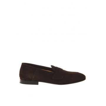 Pantofi loafer de piele intoarsa uni - Maro