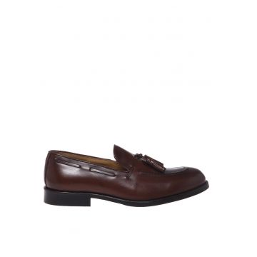 Pantofi loafer din piele cu detaliu canaf - Maro