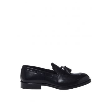 Pantofi loafer din piele cu detaliu canaf - Negru