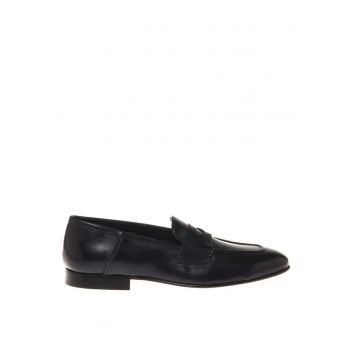 Pantofi loafer din piele cu varf rotund - Albastru ultramarin