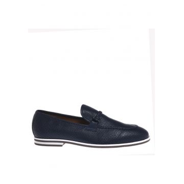 Pantofi loaferde piele perforata - Albastru indigo