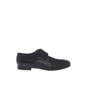 Pantofi oxford din piele cu aspect texturat - Maro inchis