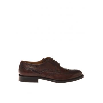 Pantofi Oxford din piele cu perforatii - Maro inchis