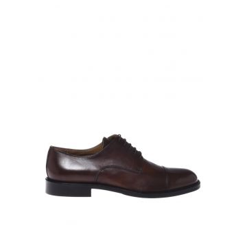 Pantofi Oxford din piele cu varf rotund - Maro inchis
