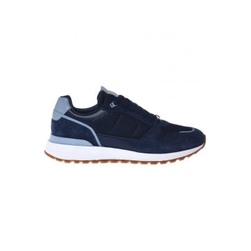 Pantofi sport cu garnituri de piele si insertii de plasa - Albastru inchis