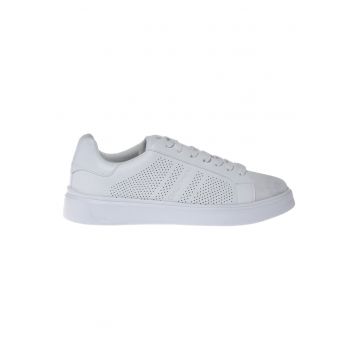 Pantofi sport de piele cu insertii de piele intoarsa - Alb