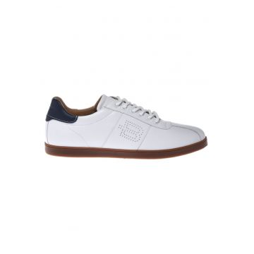Pantofi sport de piele cu logo perforat - Alb