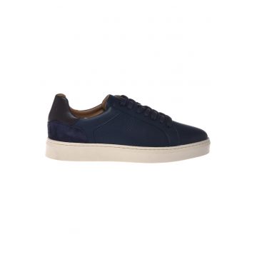 Pantofi sport de piele intoarsa cu perforatii si garnituri de piele intoarsa - Bleumarin