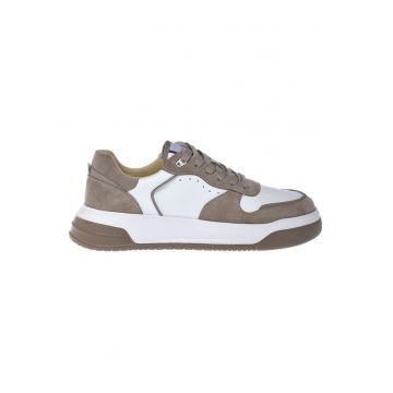 Pantofi sport de piele intoarsa si piele cu model colorblock - Bej