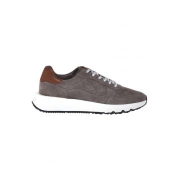 Pantofi sport wedge de piele intoarsa - Maro taupe