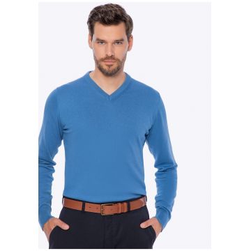 Pulover barbatesc  bumbac/casmir - croiala clasica - albastru