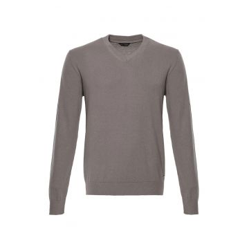 Pulover barbatesc  bumbac/casmir - croiala clasica - bej inchis