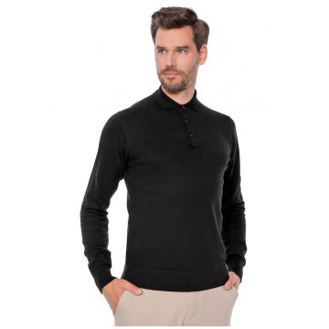 Pulover barbatesc  bumbac/casmir - croiala clasica - negru