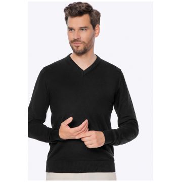 Pulover barbatesc -  bumbac/casmir - croiala clasica - negru