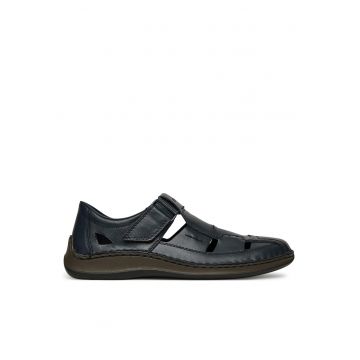 Sandale barbati -  piele naturala - albastru - inchidere velcro