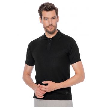 Tricou barbatesc -  bumbac/casmir - croiala clasica - negru