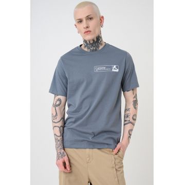 Tricou cu imprimeu Retro Walk - Albastru prafuit/Alb murdar